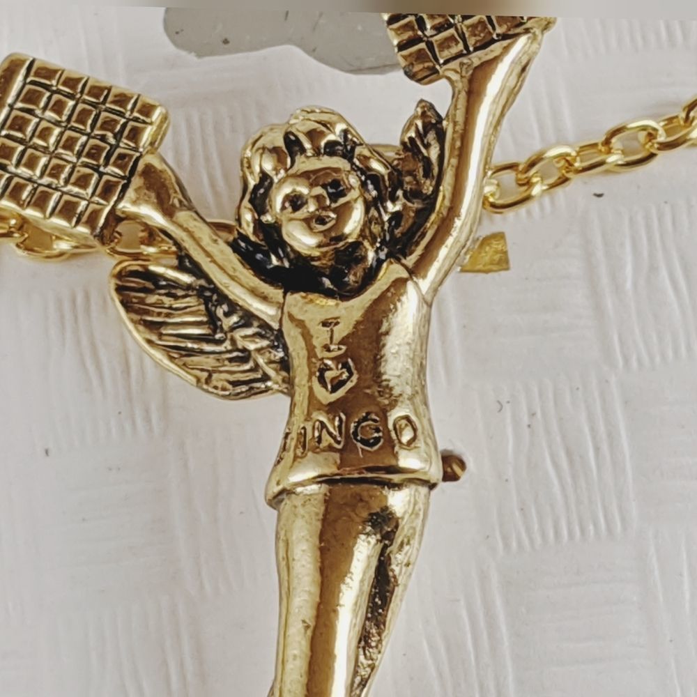 Vintage Firenza Angel of Bingo Gold Tone Necklace